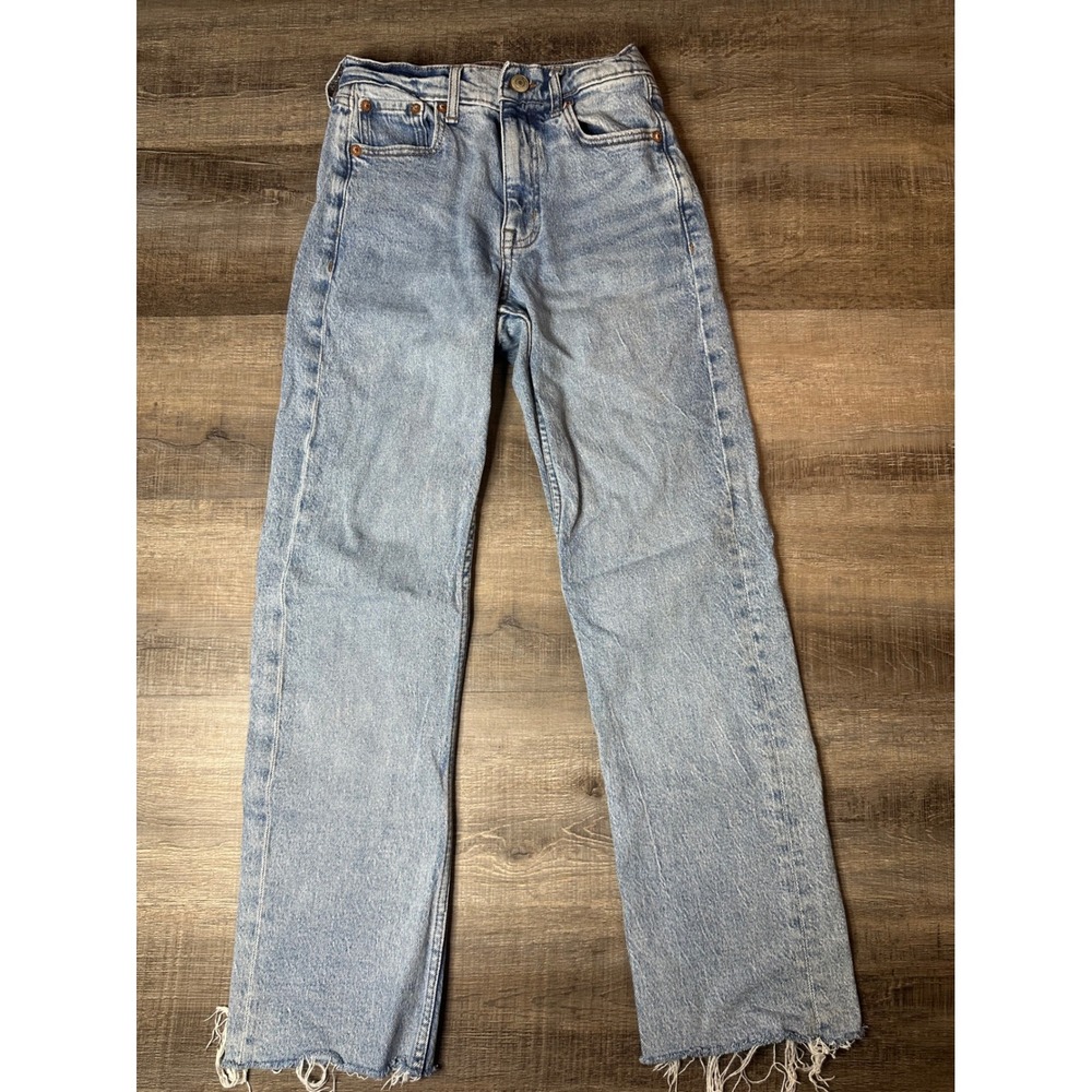Aeropostale Women Light Wash High Rise Straight Leg Jeans Raw Hem Size 00 Reg